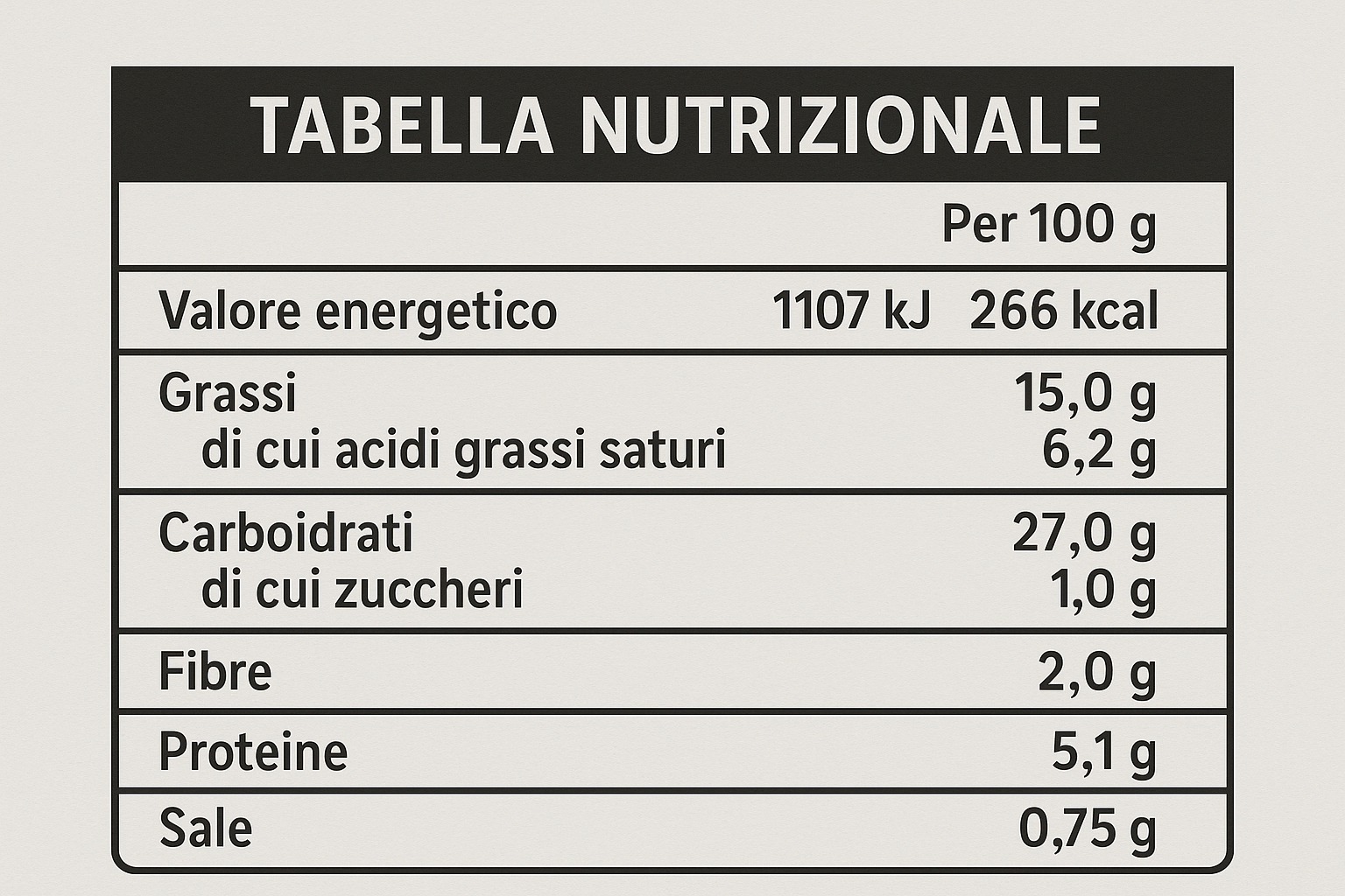 Esempio tabelle nutrizionali