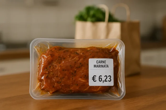 carne marinata sottovuoto con etichetta