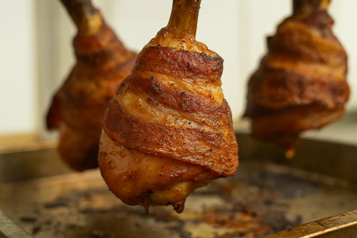 cosce di pollo lollipop avvolte nel bacon